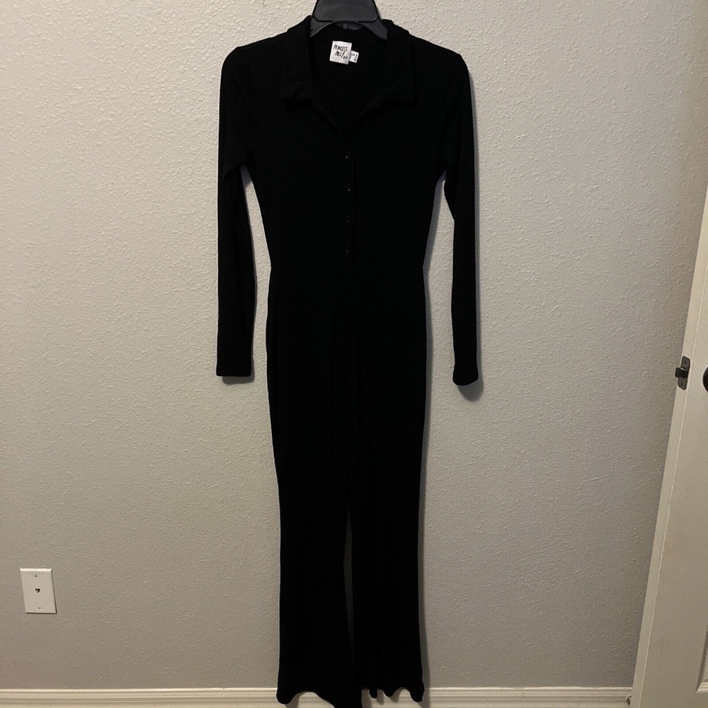 Princess Polly Landon Collared Long Sleeve Jumpsuit Black Size 4